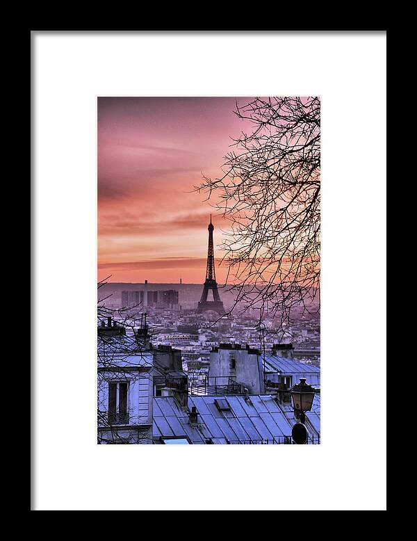 Ile-de-france Framed Print featuring the photograph Eiffel Tower At Sunset by Romain Villa Photographe