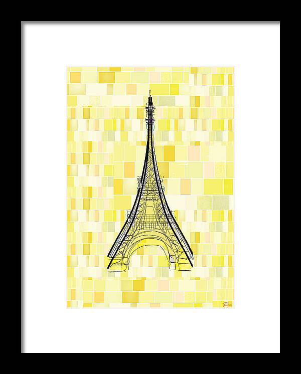 Paris Framed Print featuring the drawing Eiffel Tower in Yellow by Cecely Bloom