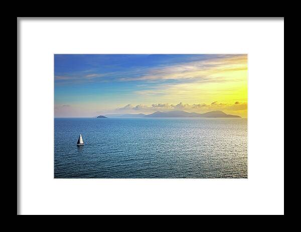 Elba Framed Print featuring the photograph Elba island sunset view from Piombino by Stefano Orazzini