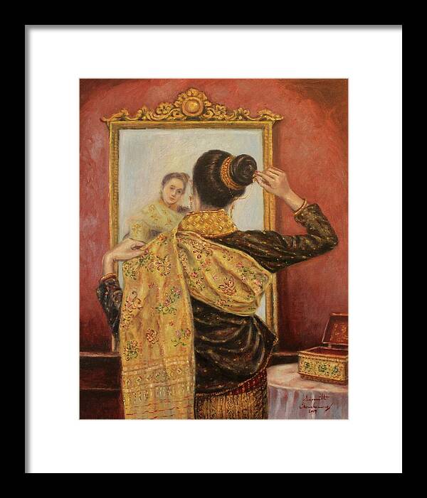 Lao Lady Framed Print featuring the painting Elegance and Grace by Sompaseuth Chounlamany