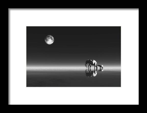 Animal Framed Print featuring the digital art Elephants by Jan Keteleer