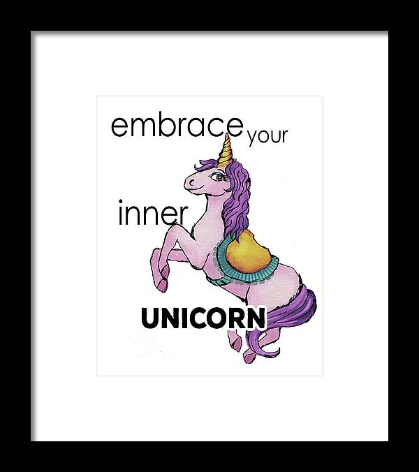 Embrace Framed Print featuring the mixed media Embrace Your Inner Unicorn by Elizabeth Medley