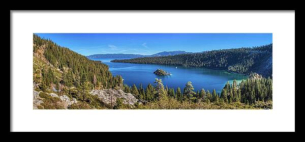 Boat Framed Print featuring the photograph Emerald Bay and Fannette Island Panorama by Andy Konieczny