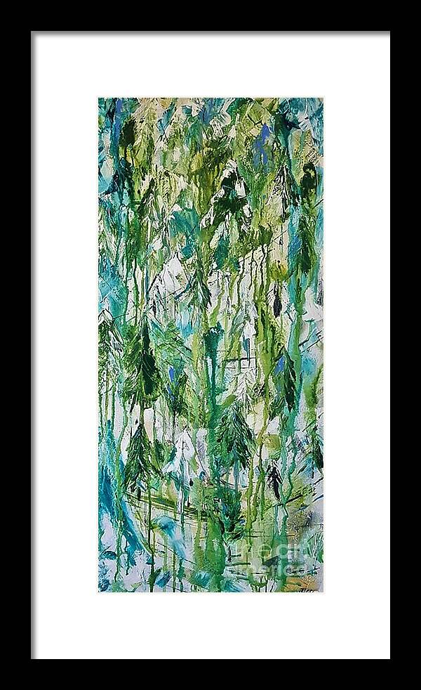 Abstract Framed Print featuring the painting Emerald Forest by Tracey Lee Cassin