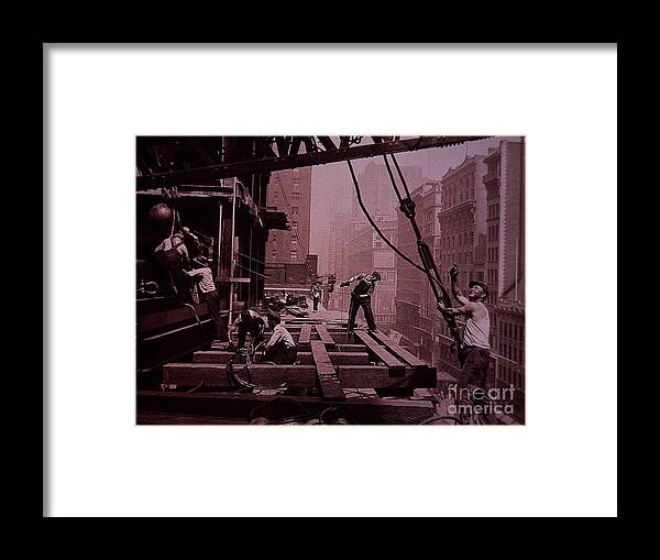Usa Framed Print featuring the photograph Empire State Building Under Construction, Showing A Lifting Gang At Work, 1930 by Lewis Wickes Hine