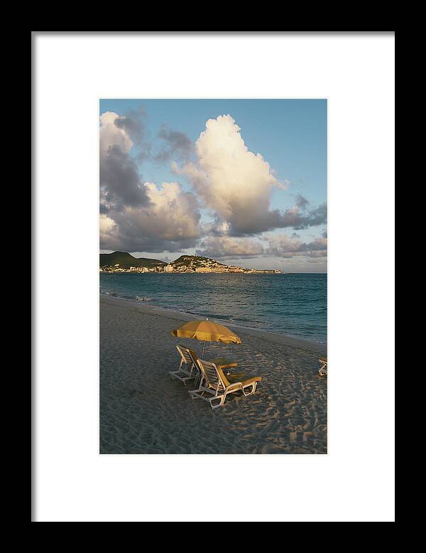 Caribbean Framed Print featuring the photograph Empty Beach Chairs After A Day At The Beach On Saint Martin by Cavan Images
