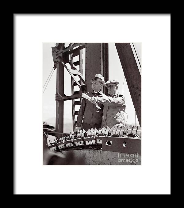 Working Framed Print featuring the photograph Engineers Surveying Golden Gate Bridge by Bettmann