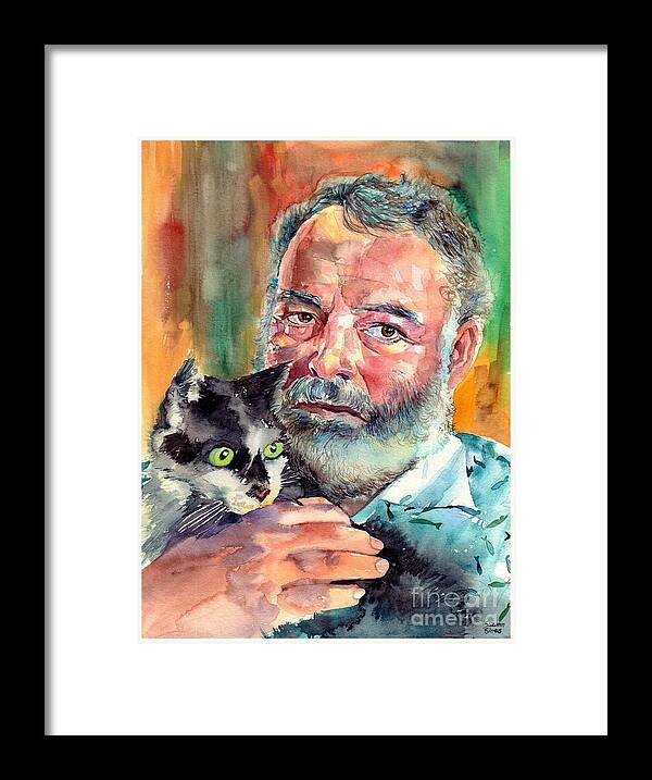 Ernest Miller Hemingway Framed Print featuring the painting Ernest Hemingway Portrait by Suzann Sines