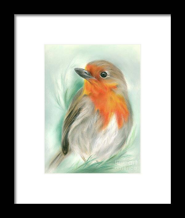 European Robin Framed Print featuring the painting European Robin with Pine by MM Anderson