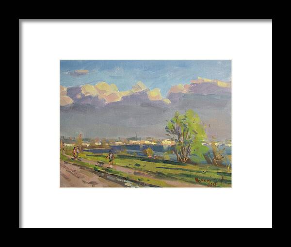 Evening Framed Print featuring the painting Evening at Gratwick Waterfront Park by Ylli Haruni