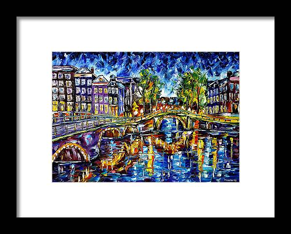 Holland Painting Framed Print featuring the painting Evening Mood In Amsterdam by Mirek Kuzniar