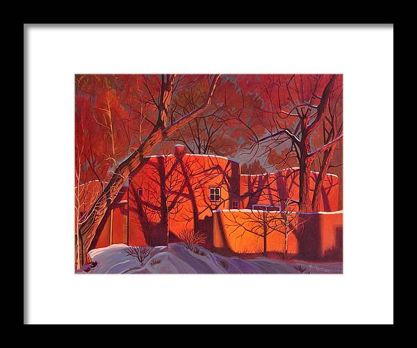 Taos Framed Print featuring the painting Evening Shadows on a Round Taos House by Art West
