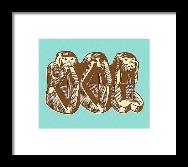 Animal Framed Print featuring the drawing Evil 3 Monkies by CSA Images