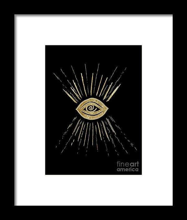 Ink-pen Framed Print featuring the mixed media Evil Eye Gold on Black #1 #drawing #decor #art by Anitas and Bellas Art