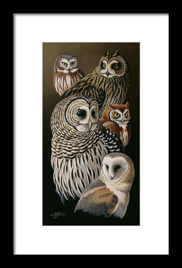 Owls Assorted Framed Print featuring the painting Eyes Of The Night - Owls by Wilhelm Goebel