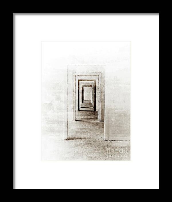 Linear Perspective Framed Print featuring the digital art Faded Doors In The Distance by Phil Perkins