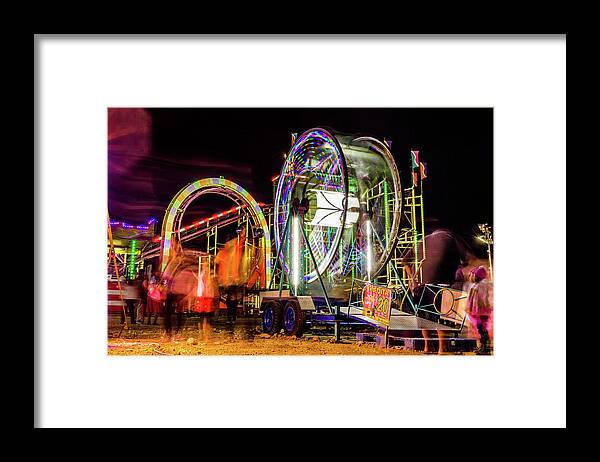 Fair Framed Print featuring the photograph Fair rides at night by Julieta Belmont