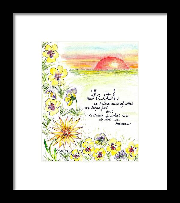 The Word Faith Framed Print featuring the painting Faith and Flowers by Claudette Carlton