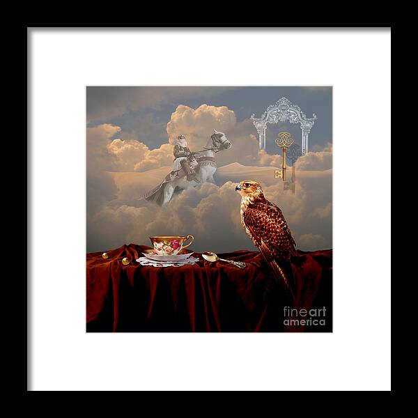 Realism Framed Print featuring the digital art Falcon with gold key by Alexa Szlavics