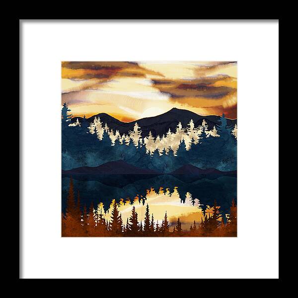 Fall Framed Print featuring the digital art Fall Sunset by Spacefrog Designs