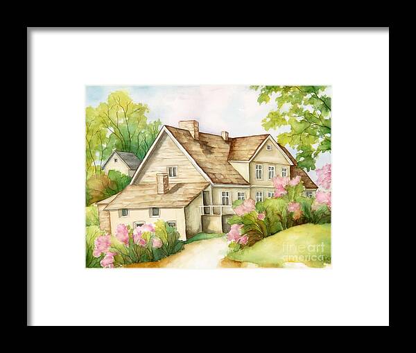 Building Framed Print featuring the painting Rural spring by Inese Poga