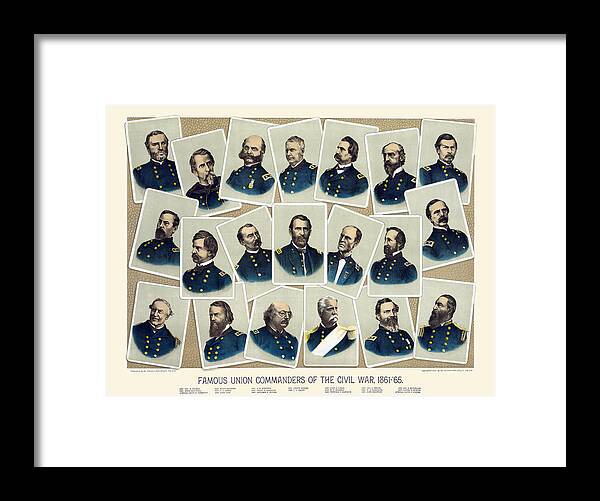 Union Framed Print featuring the painting Famous Union commanders of the Civil War, 1861-'65 by Sherman Publishing Co.