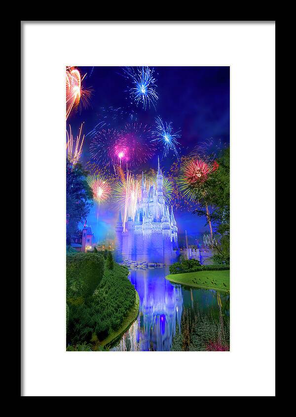 Magic Kingdom Framed Print featuring the photograph Fantasy in the Sky Fireworks at Walt Disney World by Mark Andrew Thomas