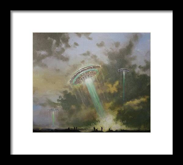 Ufo Framed Print featuring the painting Farewell to the Visitors by Tom Shropshire