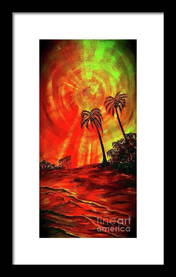 Sunset Beach Framed Print featuring the painting Evening of Yellow Sun by Michael Silbaugh