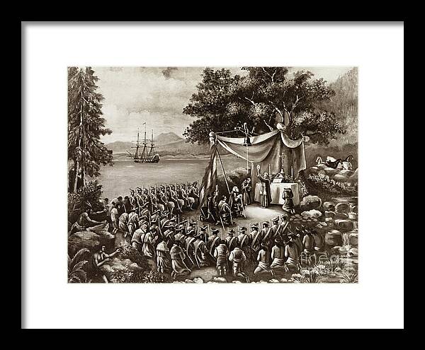 Father Framed Print featuring the photograph Father's Serra's Landing Place the First Mass, Monterey attribu by Monterey County Historical Society