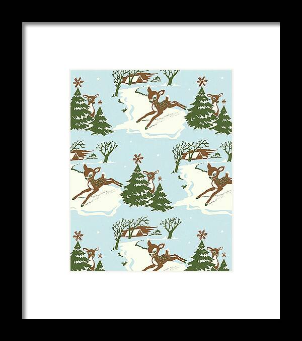 Animal Framed Print featuring the drawing Fawn in Winter Scene Pattern by CSA Images