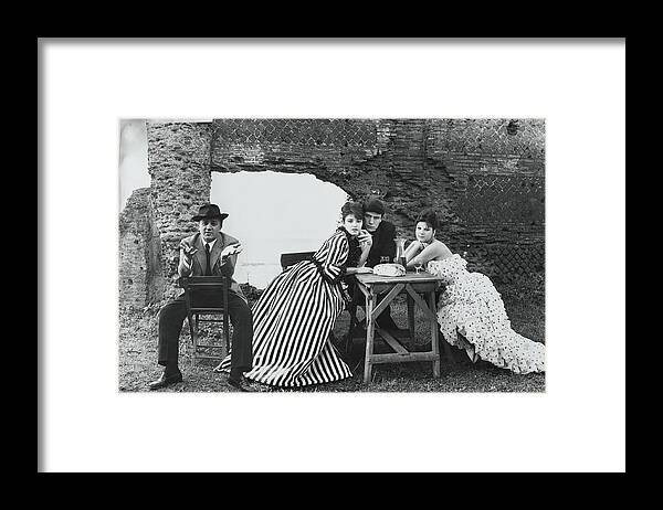 #new2022vogue Framed Print featuring the photograph Federico Fellini And Three Italian Actors by Leombruno-Bodi