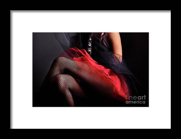 Woman Framed Print featuring the photograph Female Legs in fishnet stockings by Jelena Jovanovic