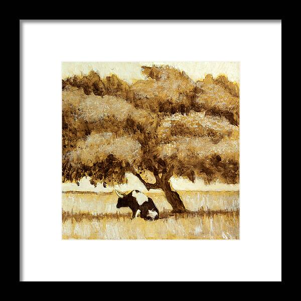 Bull Under The Cork Oak Tree Framed Print featuring the painting Ferdinand Reprise by David Zimmerman