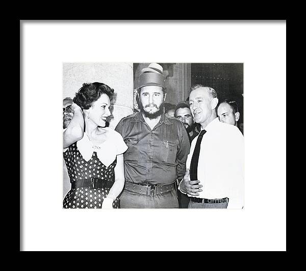 People Framed Print featuring the photograph Fidel Castro On Movie Set With Maureen by Bettmann