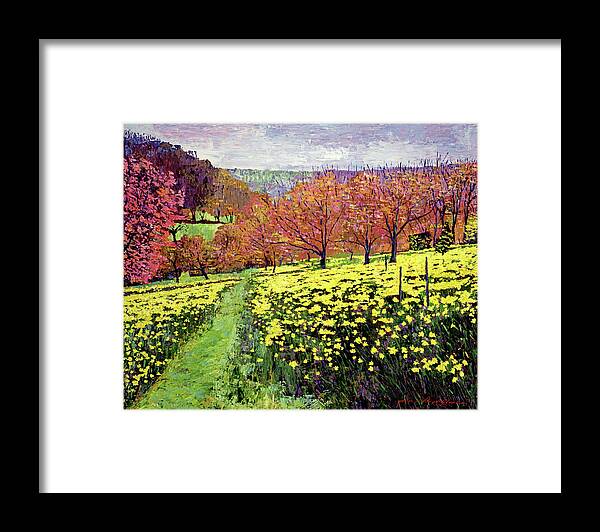 Impressionist Framed Print featuring the painting Fields of Golden Daffodils by David Lloyd Glover