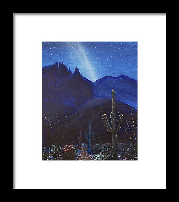 Tucson Framed Print featuring the painting Finger Rock Trail Night, Tucson, Arizona by Chance Kafka