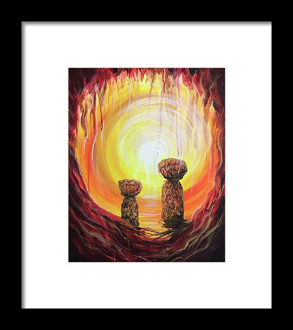 Latte Stone Framed Print featuring the painting Fire and Earth Latte Stones by Michelle Pier