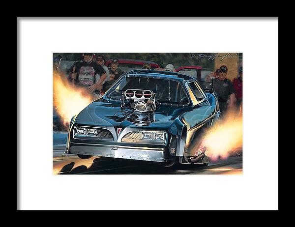 Nhra Nostalgia Funny Car Drag Racing Pontiac Firebird Race Nitro Kenny Youngblood Framed Print featuring the painting Fire And Ice by Kenny Youngblood