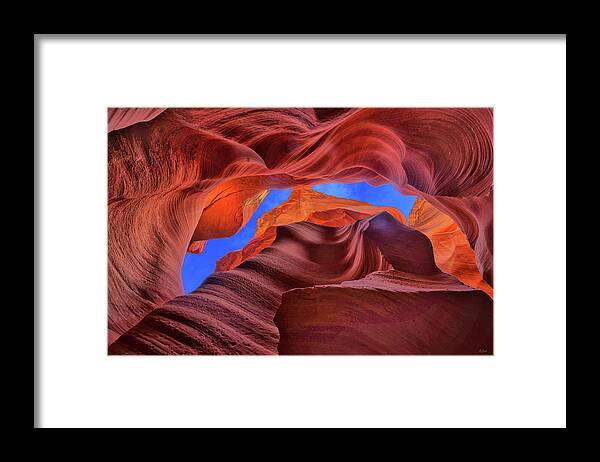 Antelope Canyon Framed Print featuring the photograph Fire Beneath the Sky in Antelope Canyon by Greg Norrell