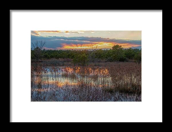 New Jersey Framed Print featuring the photograph Fire In The Sky Over The PInes by Kristia Adams