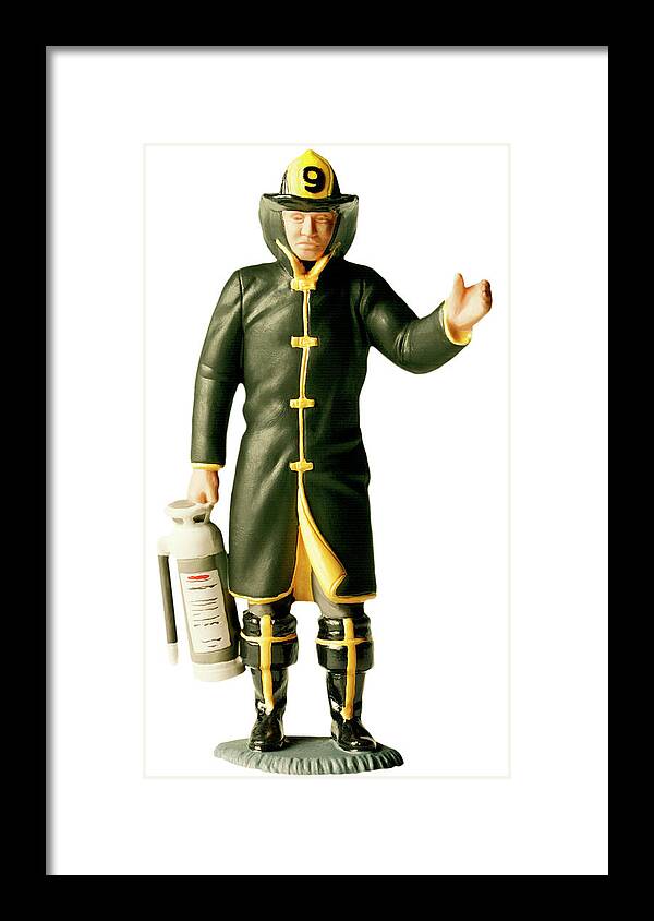 Accessories Framed Print featuring the drawing Fireman With Fire Extinguisher by CSA Images