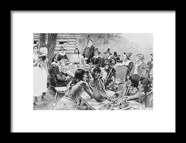 People Framed Print featuring the photograph First Thanksgiving by Frederic Lewis