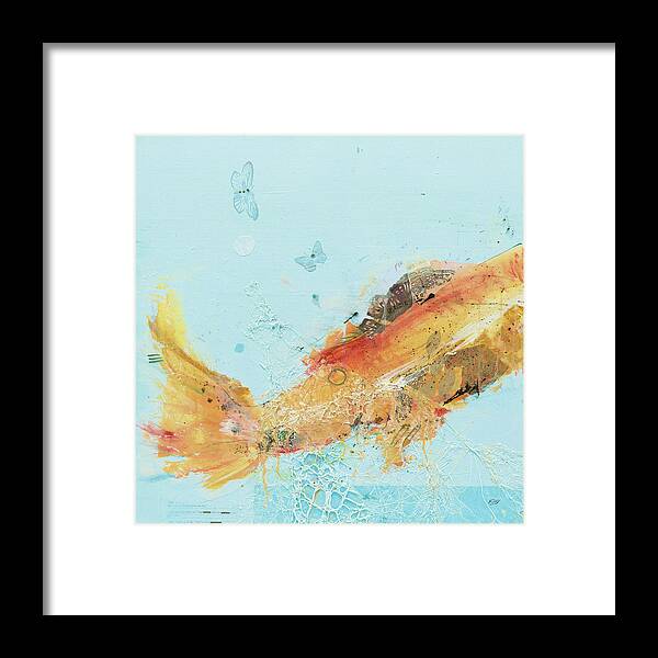 Abstract Framed Print featuring the painting Fish In The Sea I Aqua by Kellie Day