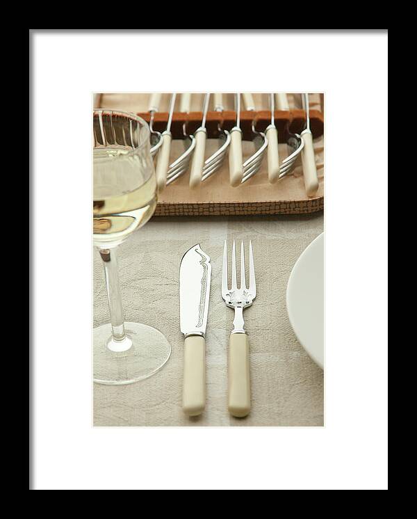 Fish Knife And Fork Set At Table Setting Framed Print by Bill Boch 