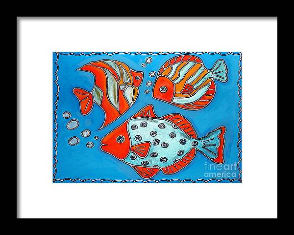 Fish Framed Print featuring the painting Fish Trio by Cynthia Snyder