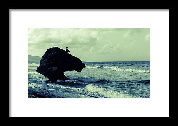 Three Quarter Length Framed Print featuring the photograph Fisher On Rock - Bathsheba Barbados by Patrick Meier