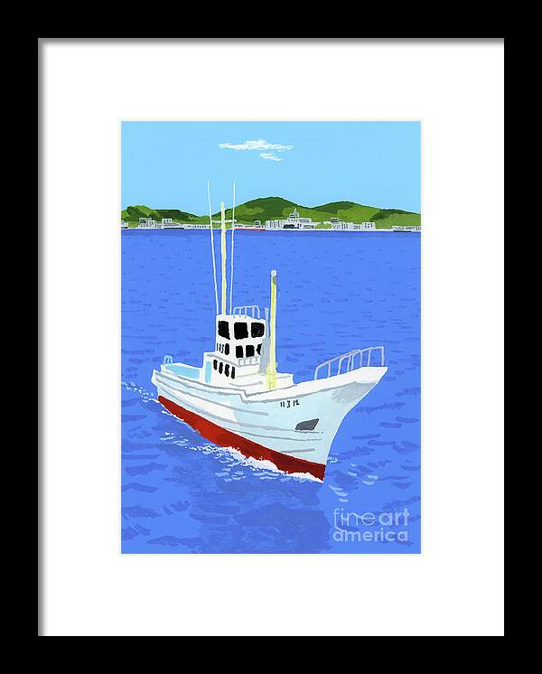 Boat Framed Print featuring the painting Fishing Boat And Harbor by Hiroyuki Izutsu