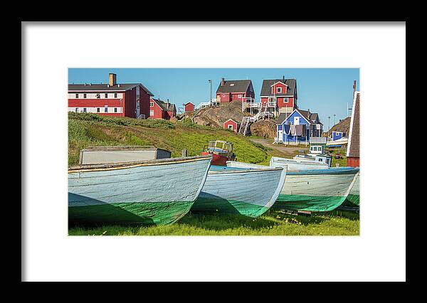 Arctic Framed Print featuring the photograph Greenland Fishing Boats by Minnie Gallman