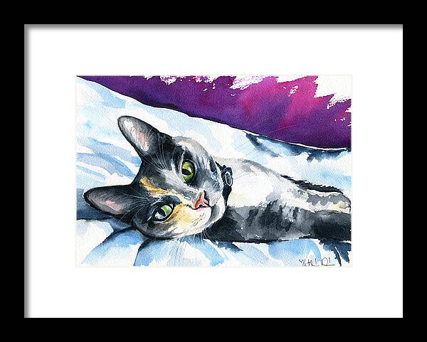 Cat Framed Print featuring the painting Five More Minutes by Dora Hathazi Mendes